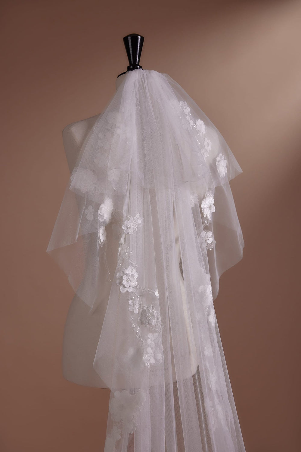 Floral Appliqué Cathedral Veil with Intricate Embroidery for Elegant Brides - WonderlandByLilian