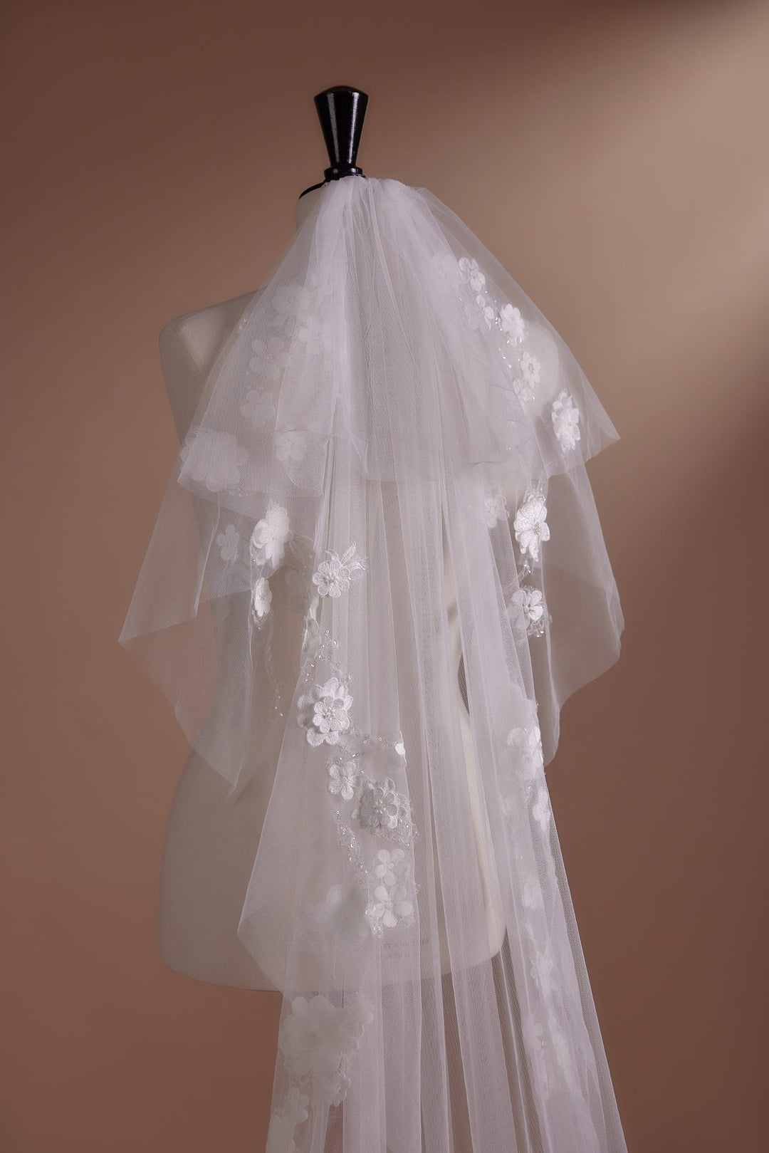 Floral Appliqué Cathedral Veil with Intricate Embroidery for Elegant Brides - WonderlandByLilian