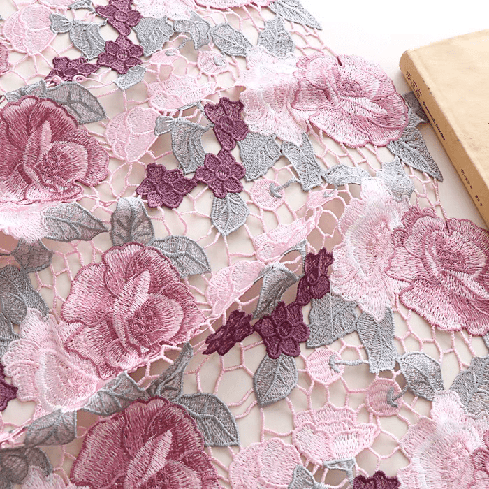 Floral Embroidered Lace Fabric in Pink and Purple - WonderlandByLilian