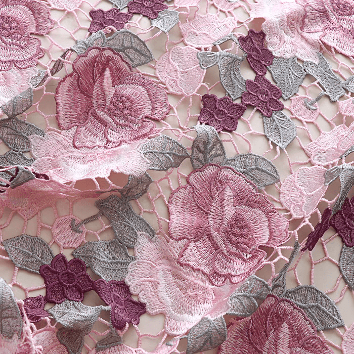 Floral Embroidered Lace Fabric in Pink and Purple - WonderlandByLilian