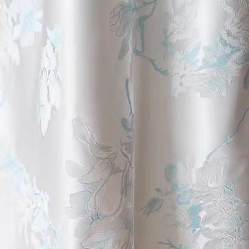 Floral Jacquard Silk Satin Blend in Soft White and Light Blue - WonderlandByLilian