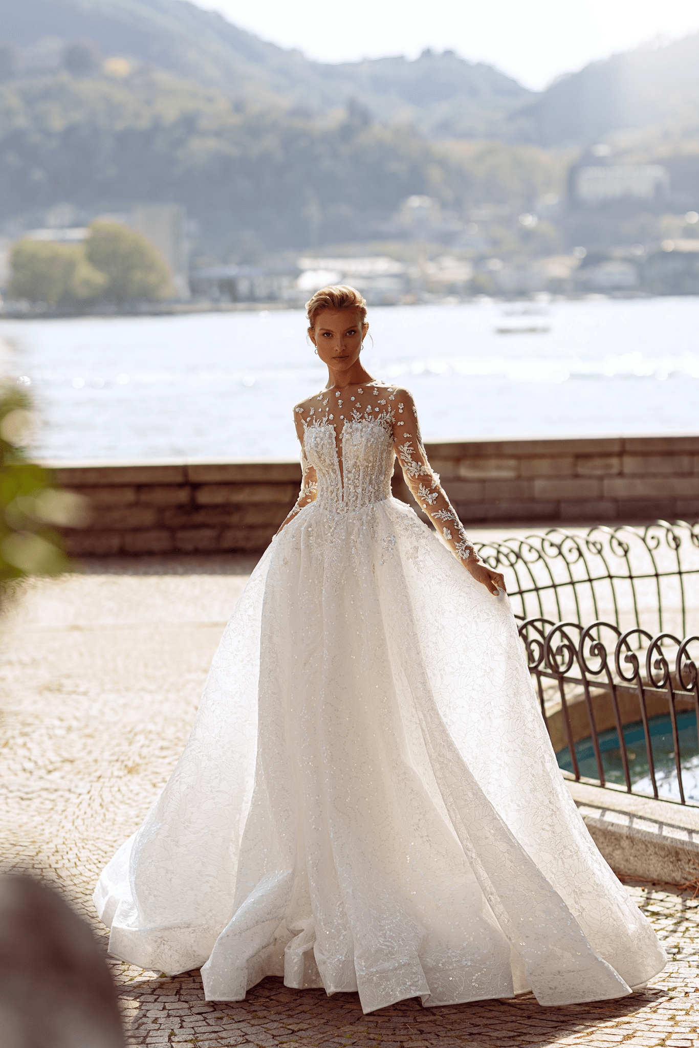 Floral Lace Wedding Dress - Corset Back Wedding Dress - Aline Wedding Dress with Lace Sleeves Plus Size - WonderlandByLilian