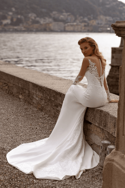 Floral Lace Wedding Dress - Mermaid Wedding Dress - Long Sleeve Wedding Dress - Elegant Bridal Gown Plus Size - WonderlandByLilian