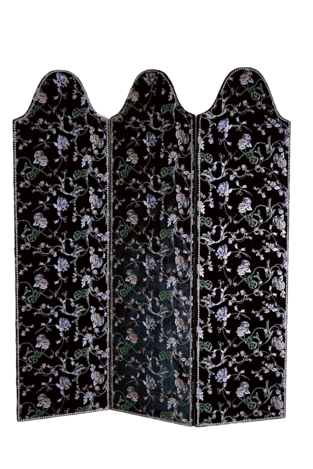 Floral Room Divider with Embroidered Black Velvet – Decorative Folding Screen Vintage Retro Hand - Craft - WonderlandByLilian