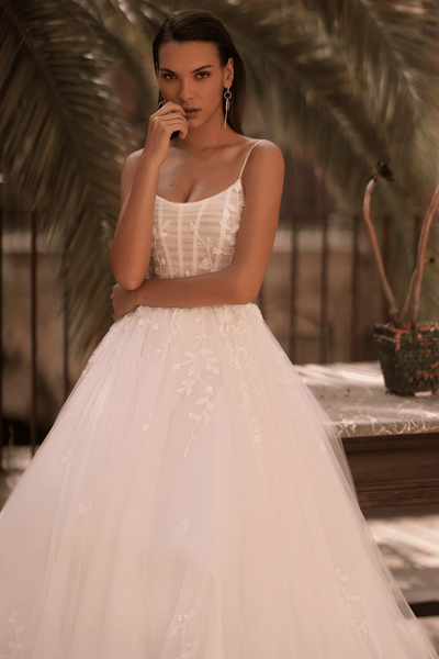 Floral Wedding Dress with Applique and Sleeveless - Modern Wedding Dress with Spaghetti Straps Plus Size - WonderlandByLilian