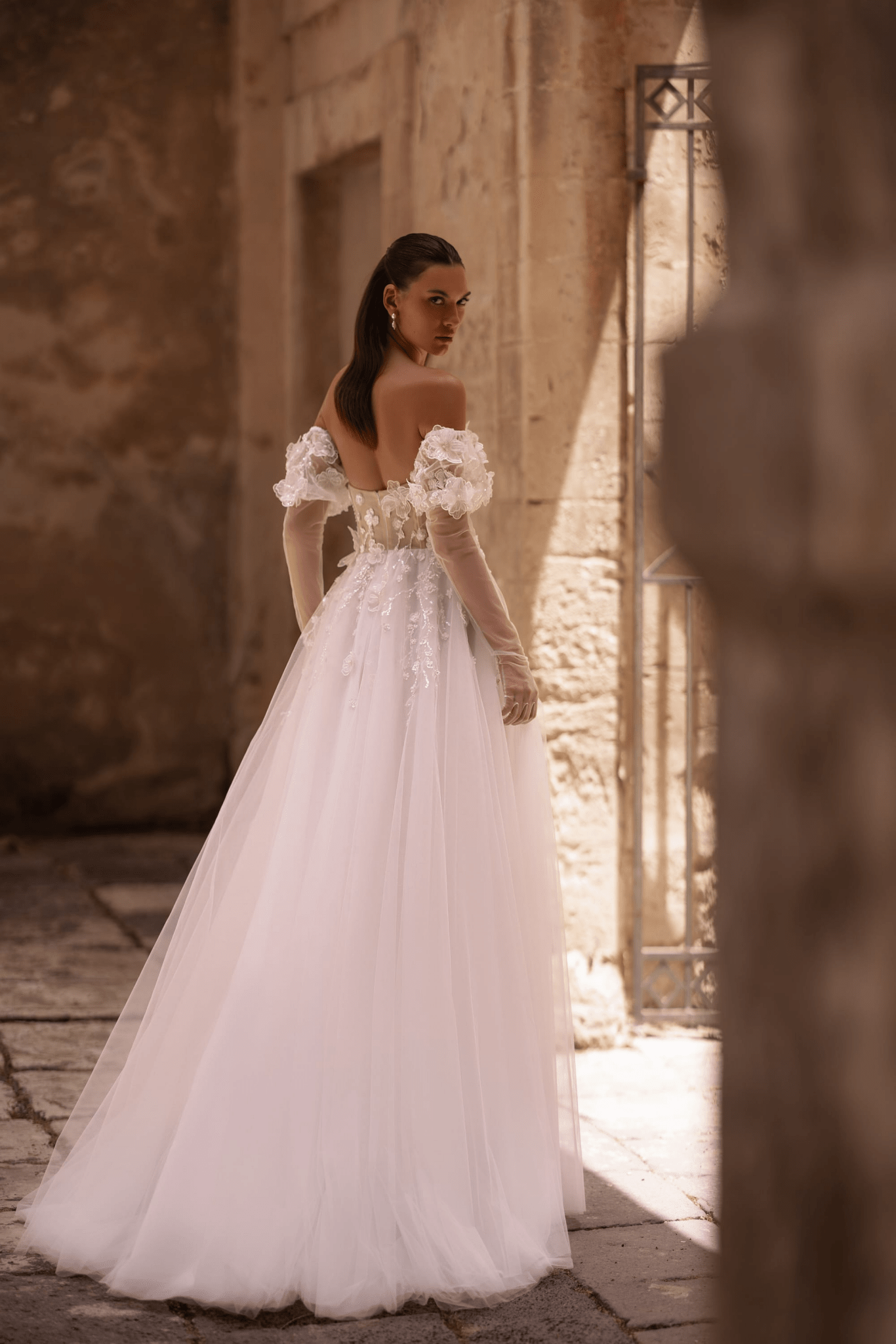 Floral Wedding Dress with High Slit and Off-Shoulder Wedding Dress with LacePlus Size - WonderlandByLilian