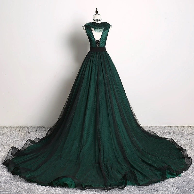 Gothic Forest Green Ball Gown with Textured Ruffle Accents - Green Evening Dress with Bow Tie Belt Plus Size Size 2 / Teal Green Gothic Forest Green Ball Gown with Textured Ruffle Accents - Green Evening Dress with Bow Tie Belt Plus Size Size 2 / Teal Green