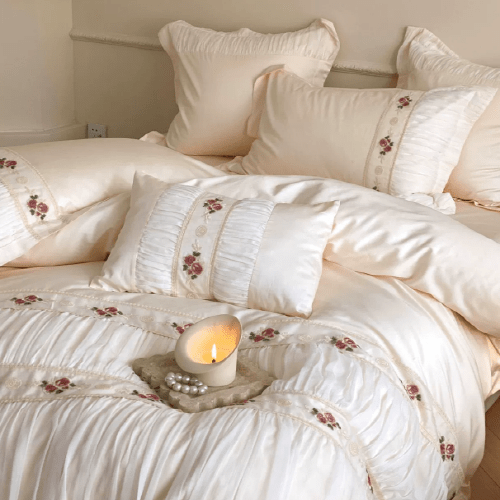 French Rose Silk Bedding Set - WonderlandByLilian