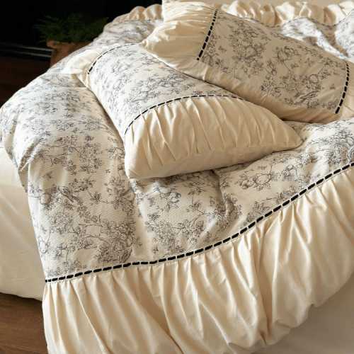 French Vintage Floral Cream Bedding Set - WonderlandByLilian