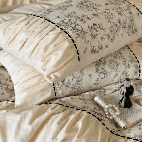 French Vintage Floral Cream Bedding Set - WonderlandByLilian