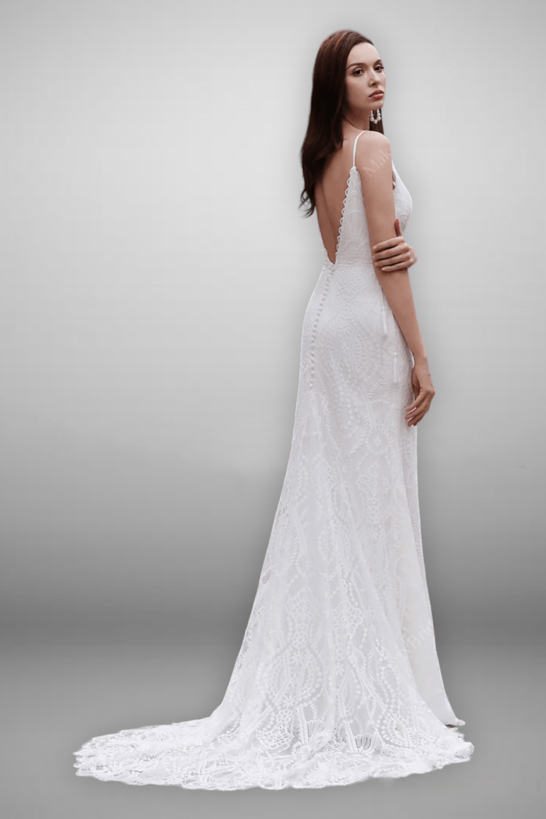 Geometry Lace Light Ivory Embroidery Bohemian Fit & Flare Wedding Dress - WonderlandByLilian