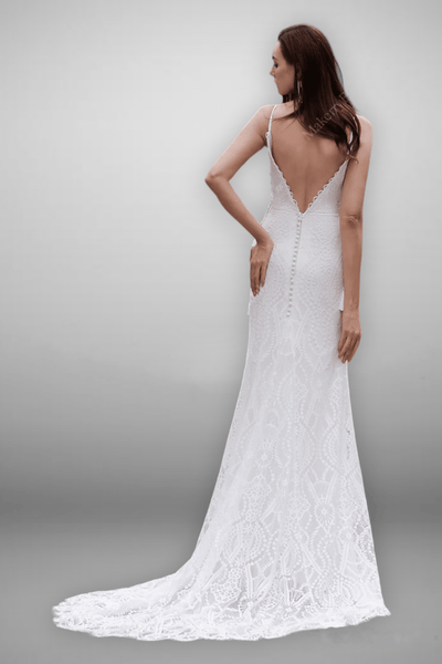 Geometry Lace Light Ivory Embroidery Bohemian Fit & Flare Wedding Dress - WonderlandByLilian