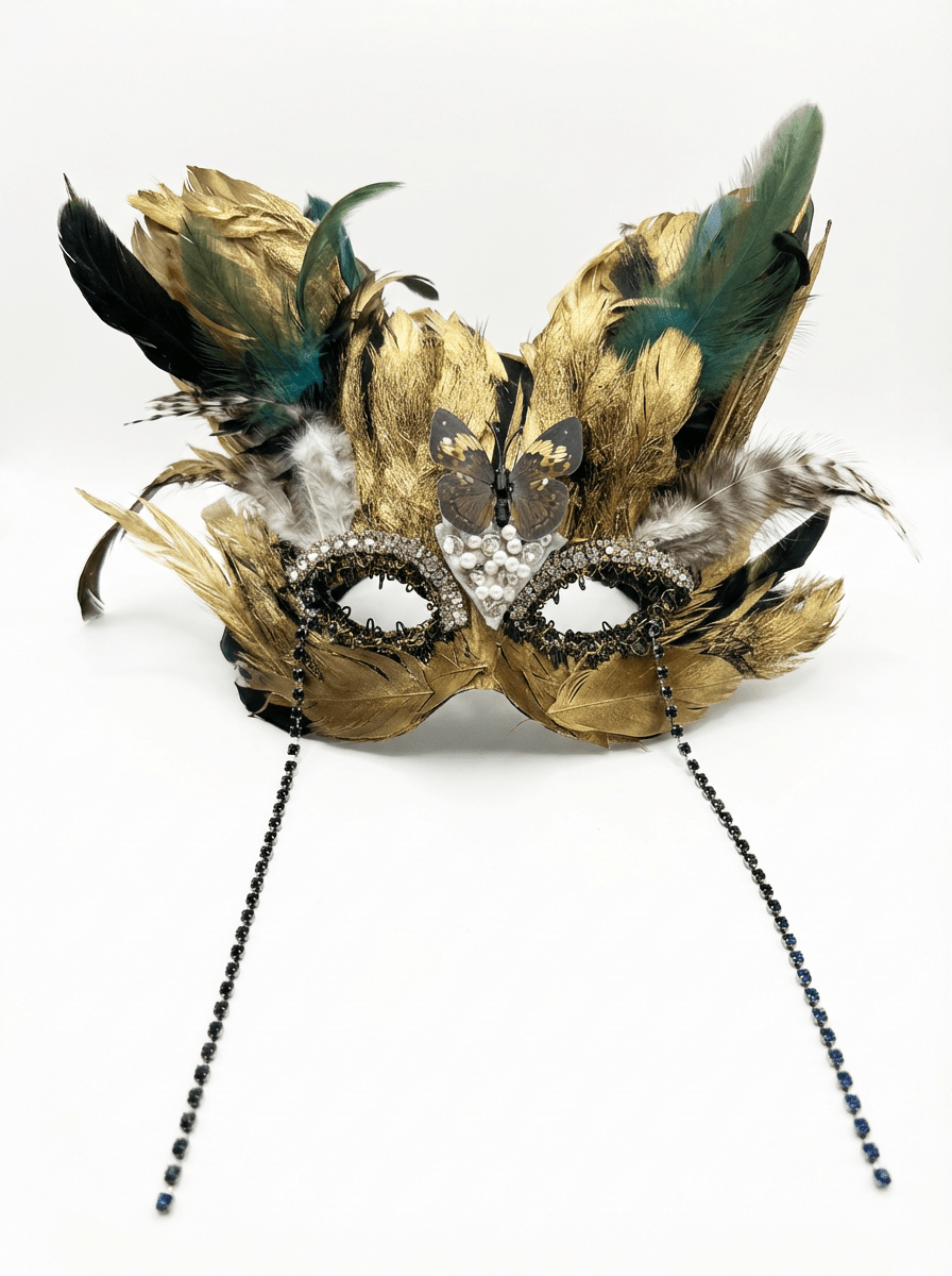 Gilded Monarch – Baroque Feather Masquerade Mask - WonderlandByLilian