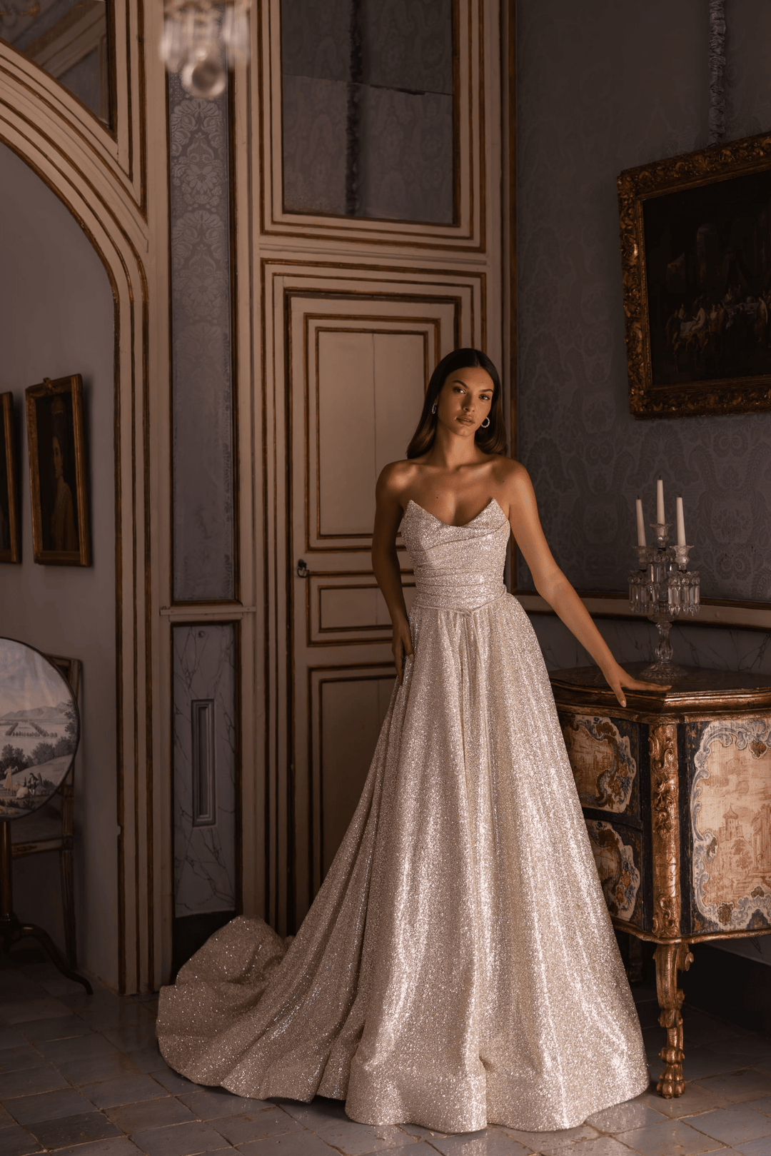 Glamorous Sequin Wedding Dress and Pretty Sequin Gown Silver Ball Dress with Strapless Neckline Plus Size