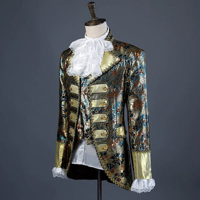 Gold and Blue Regency Vintage Menswear - Brocade Suit Jacket for Men Plus Size - WonderlandByLilian