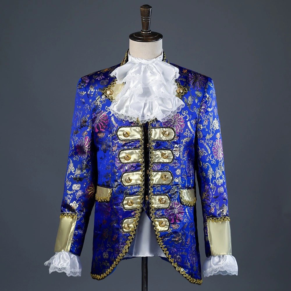 Gold and Blue Regency Vintage Menswear - Brocade Suit Jacket for Men Plus Size - WonderlandByLilian