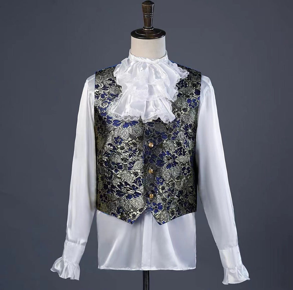 Gold and Blue Regency Vintage Menswear - Brocade Suit Jacket for Men Plus Size - WonderlandByLilian