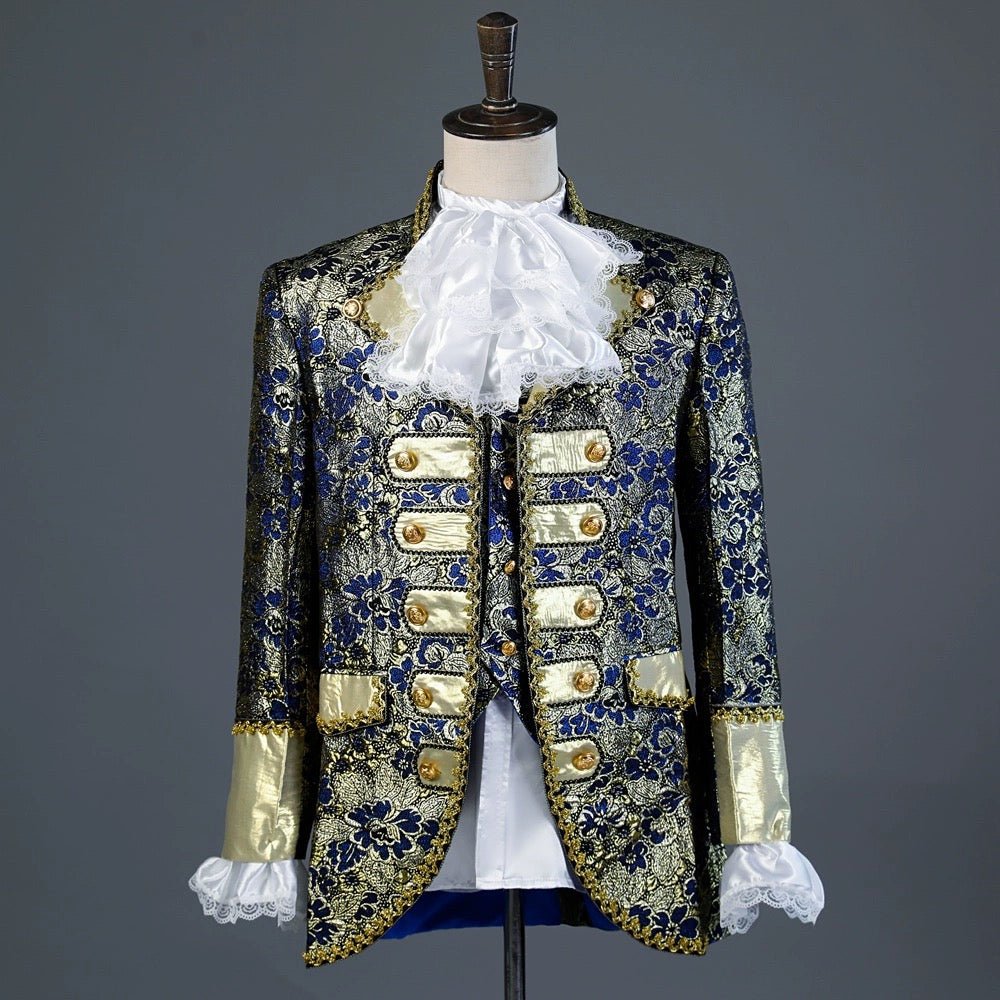 Gold and Blue Regency Vintage Menswear - Brocade Suit Jacket for Men Plus Size - WonderlandByLilian