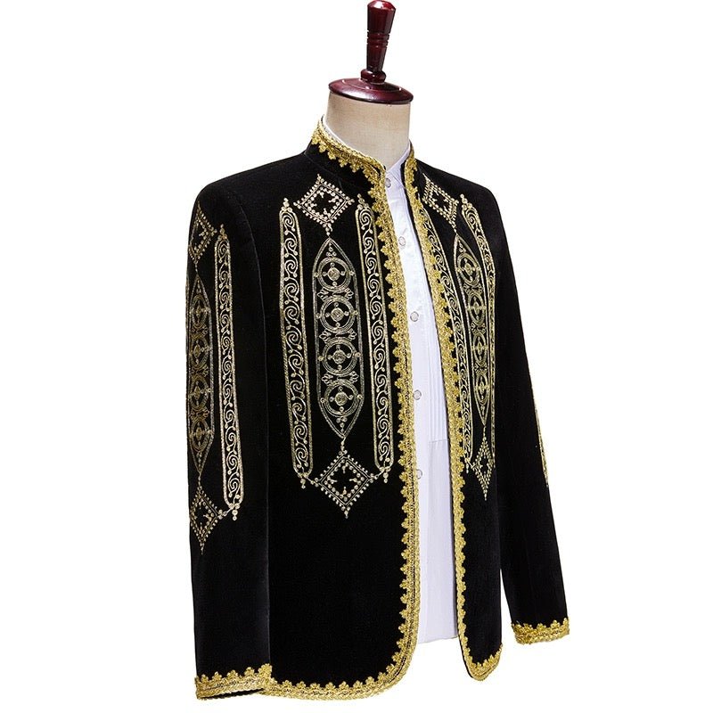 Gold Regency Vintage Menswear - Embroidered Velvet Suit Jacket for Men Plus Size - WonderlandByLilian