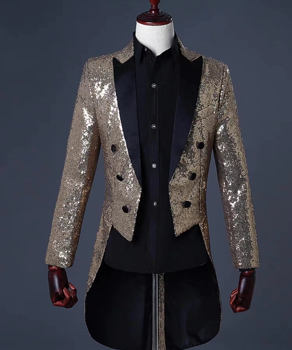 Gold Regency Vintage Menswear - Gold Long Suit and Sequin Tuxedo Jacket for Men Plus Size - WonderlandByLilian