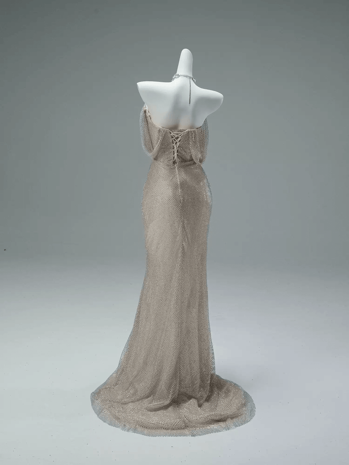 Gold Sequins Evening Gown with Corset Back – Strapless Formal Dress with Draped Sequin Layers Plus Size - WonderlandByLilian