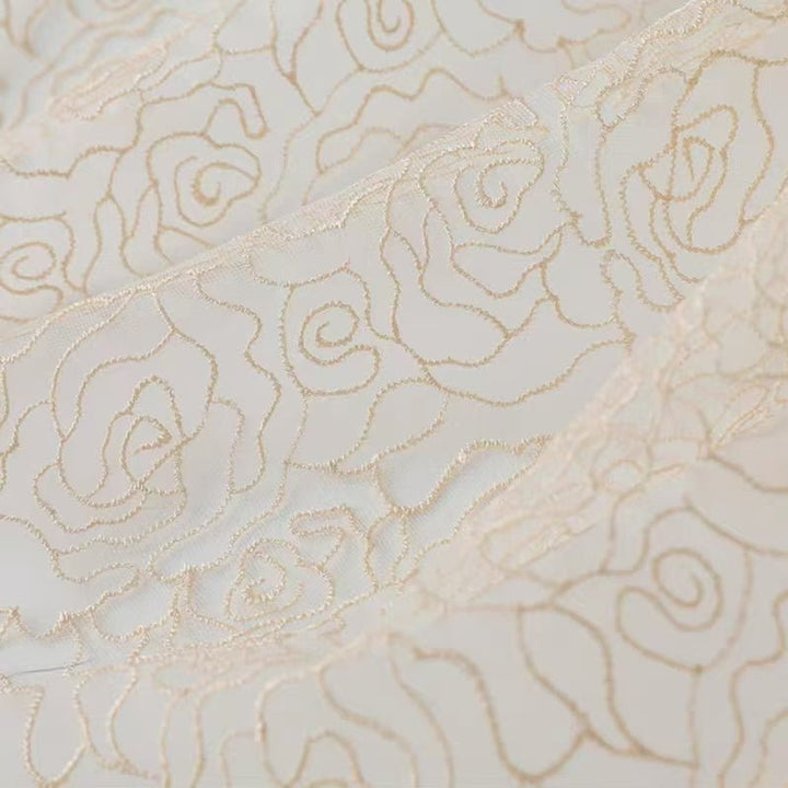 Gold Thread Embroidered Rose Floral Lace Fabric for Women's Dresses, Cheongsams, and Costume Design - WonderlandByLilian