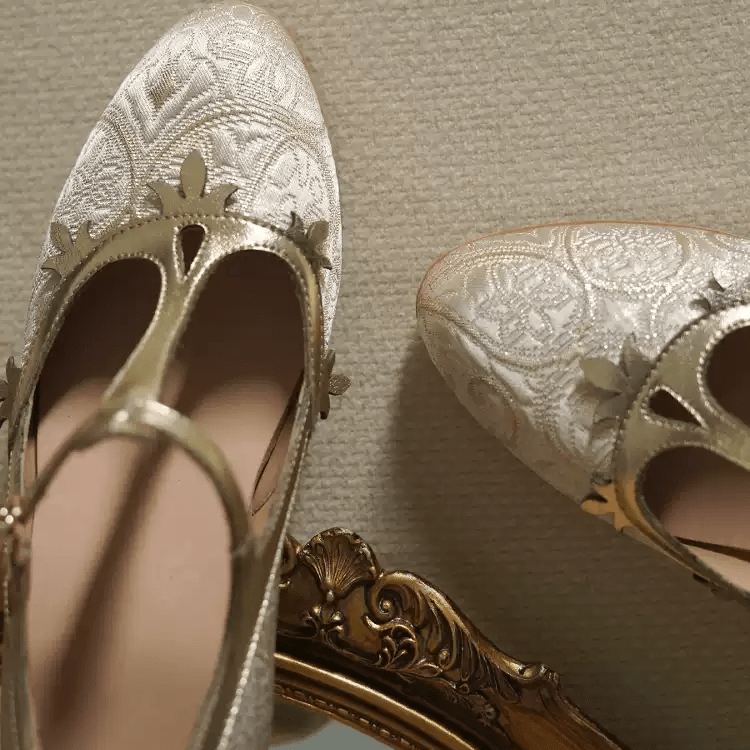 "Golden Garden" – Handmade Embroidered T - Strap Mary Jane Heels - WonderlandByLilian