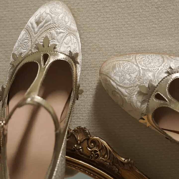 "Golden Garden" – Handmade Embroidered T - Strap Mary Jane Heels - WonderlandByLilian