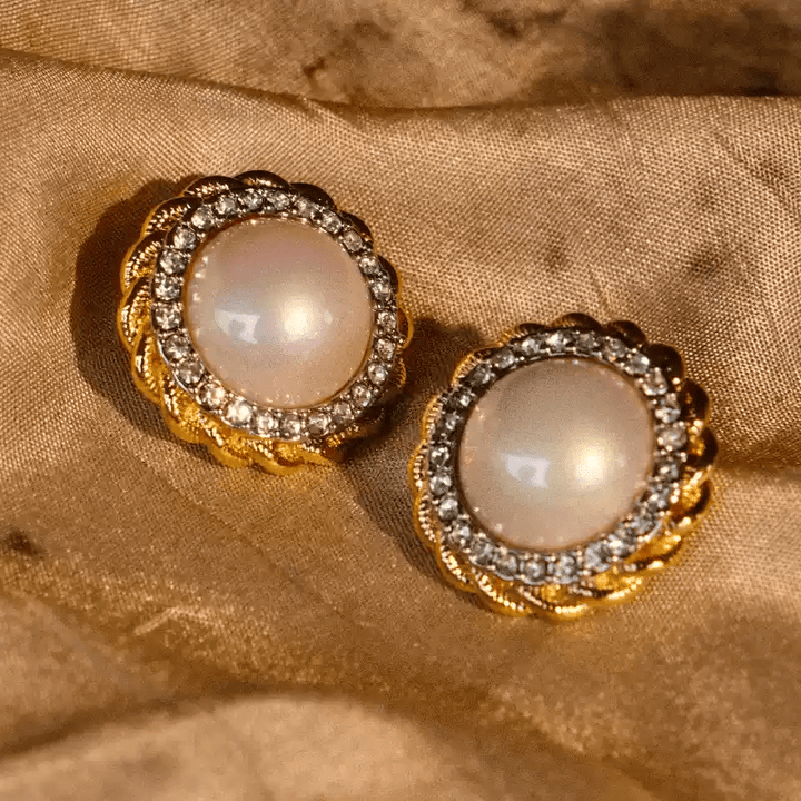 Golden Halo Waltz – Handmade Vintage Pearl Earrings – Opera - WonderlandByLilian