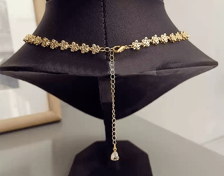 Golden Lilydrop – Pearl & Crystal Leaf Bridal Necklace & Earrings Set - WonderlandByLilian