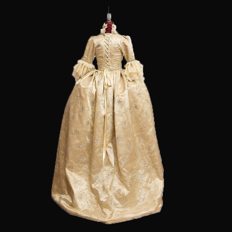 Golden Rococo Ball Gown with Regal Elegance – Vintage Lace Embellished Baroque Style Dress - Victorian Dress Plus Size - WonderlandByLilian