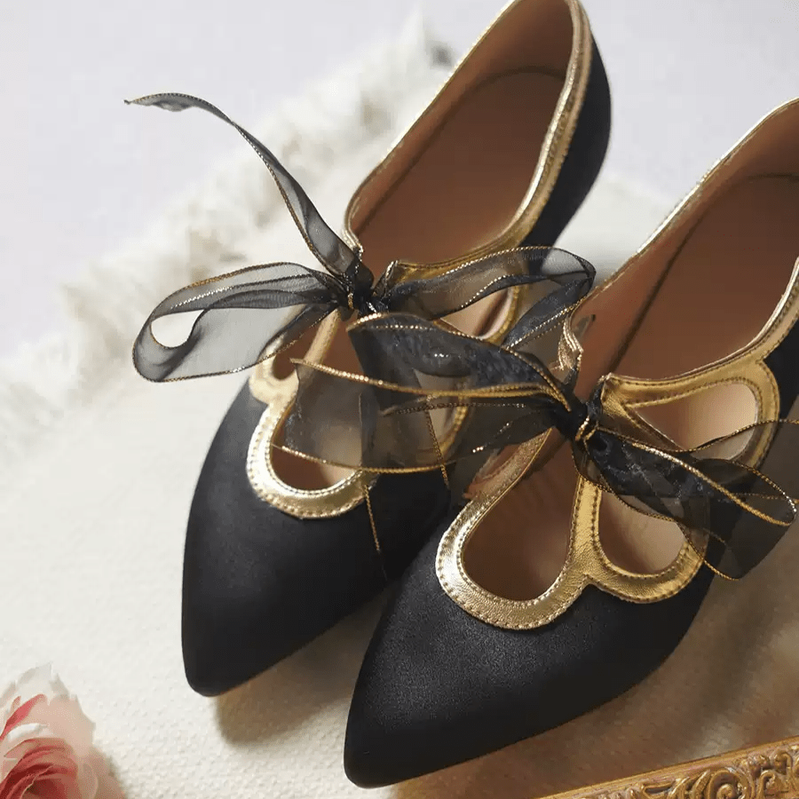"Golden Twilight" – Handmade Satin Bowknot High Heels - WonderlandByLilian