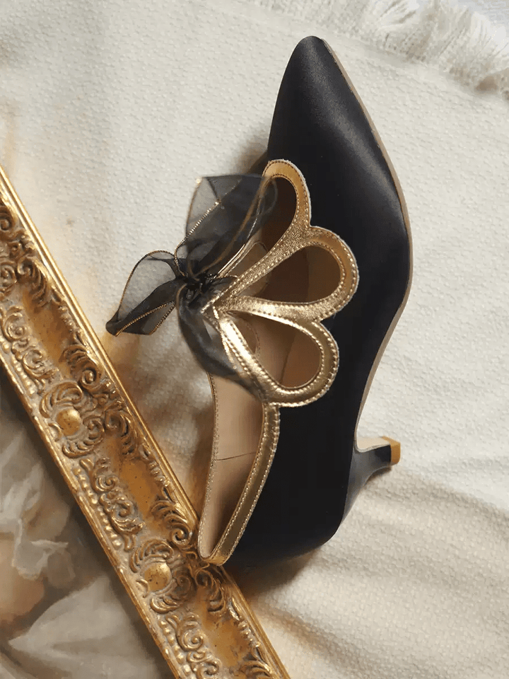 "Golden Twilight" – Handmade Satin Bowknot High Heels - WonderlandByLilian