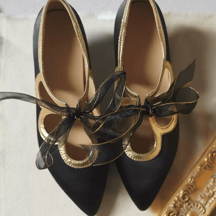 "Golden Twilight" – Handmade Satin Bowknot High Heels - WonderlandByLilian