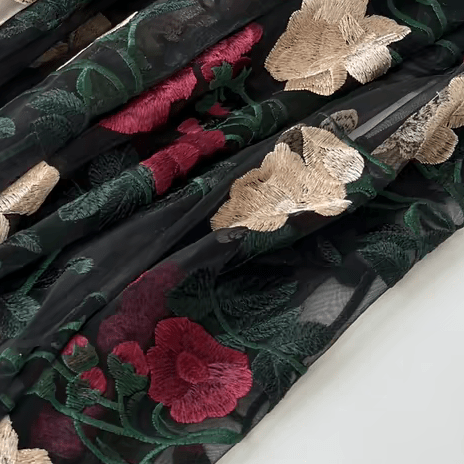 Gothic Black and Rose Red Embroidered Tulle Lace Fabric – Black and Beige - WonderlandByLilian