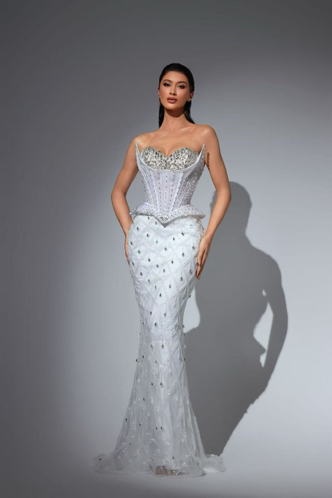 Gothic Black Embellished Gown - Sequin Ball Gown with Structured Bodice – Sparkly Maxi Dress Plus Size - WonderlandByLilian