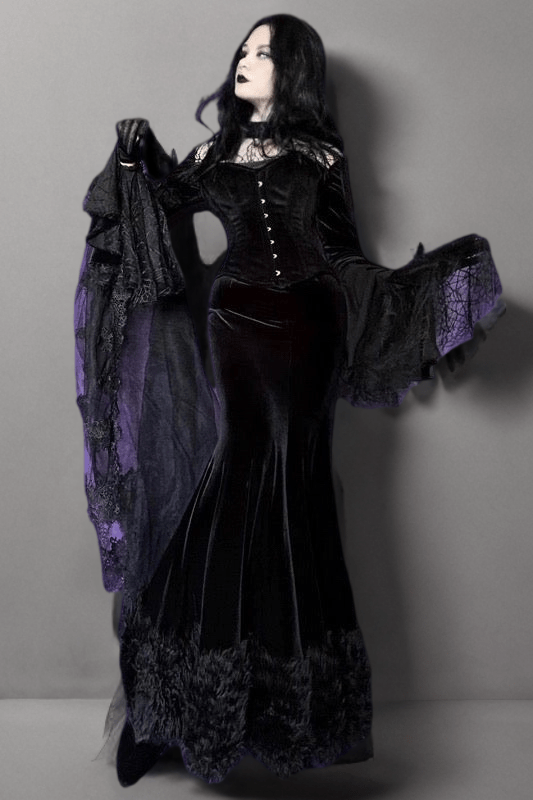 Gothic Black Lolita Vintage Lace Mermaid Dress with Flattering Design Plus Size - WonderlandByLilian