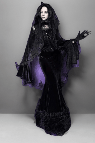 Gothic Black Lolita Vintage Lace Mermaid Dress with Flattering Design Plus Size - WonderlandByLilian