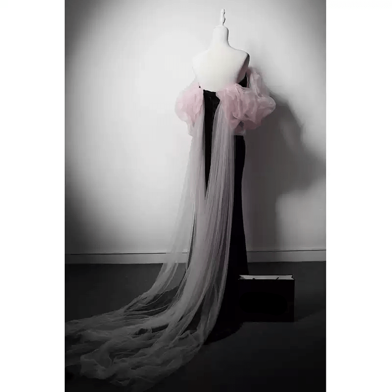 black dress with pink puff sleeves This tight short homecoming dress features hater neckline and sequins. FancyVestido
