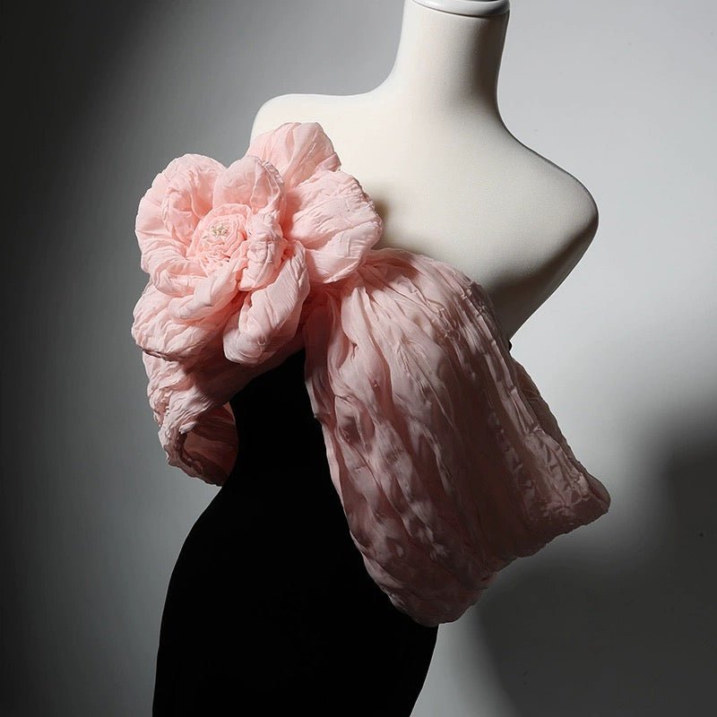 Gothic Black Mermaid Evening Dress with Pink Floral - Elegant Black Evening Gown Plus Size - WonderlandByLilian