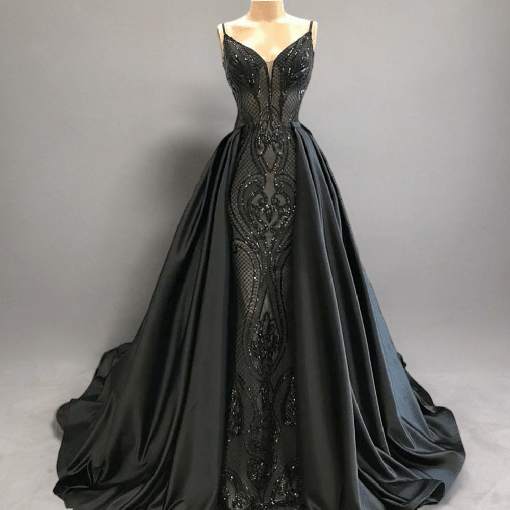 Gothic Black Sequin and Satin Evening Gown - Gothic Pretty Sequin Dres WonderlandByLilian Gothic Black Sequin and Satin Evening Gown - Gothic Pretty Sequin Dres WonderlandByLilian