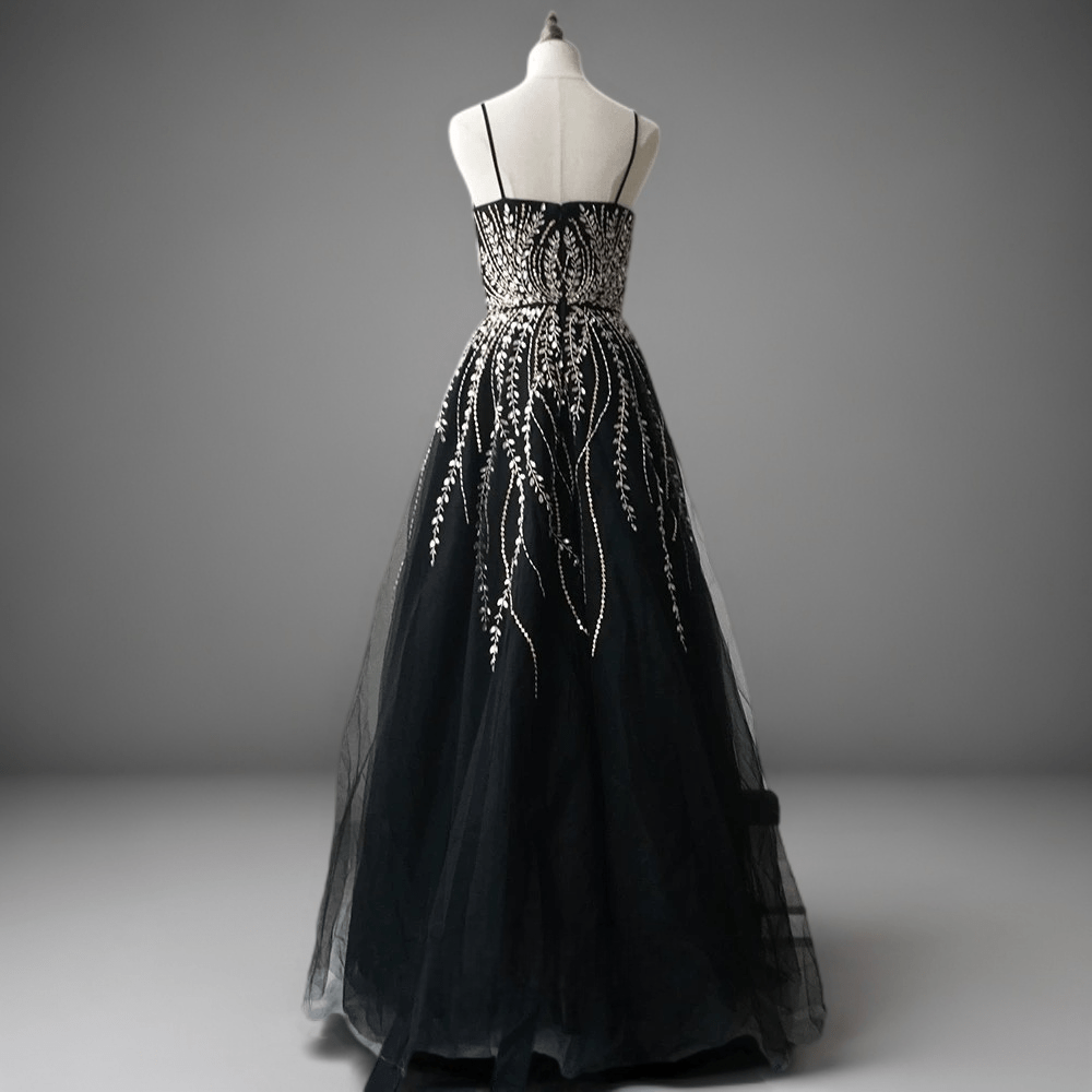 Gothic Black Sequin and Tulle Evening Gown - Elegant Sequin Dress with WonderlandByLilian Gothic Black Sequin and Tulle Evening Gown - Elegant Sequin Dress with WonderlandByLilian