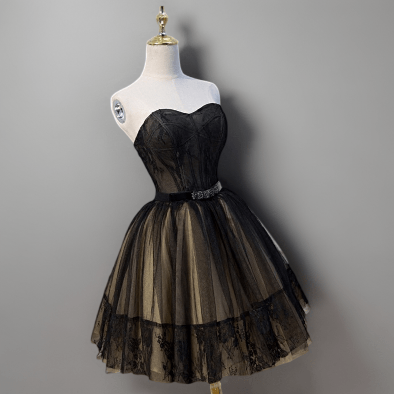 Gothic Black Short Wedding Party Dress with Strapless - Tulle and Lace WonderlandByLilian Gothic Black Short Wedding Party Dress with Strapless - Tulle and Lace WonderlandByLilian