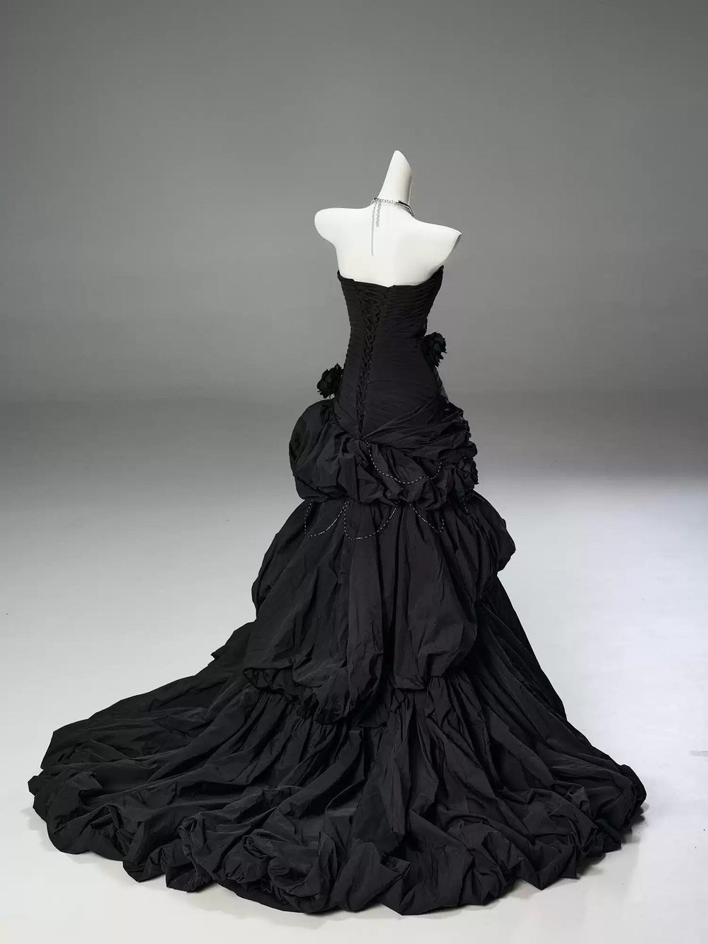 Gothic Black Strapless Evening Dress with Ruffled Skirt – Gothic Victorian Evening Dress with Corset Back Plus Size - WonderlandByLilian