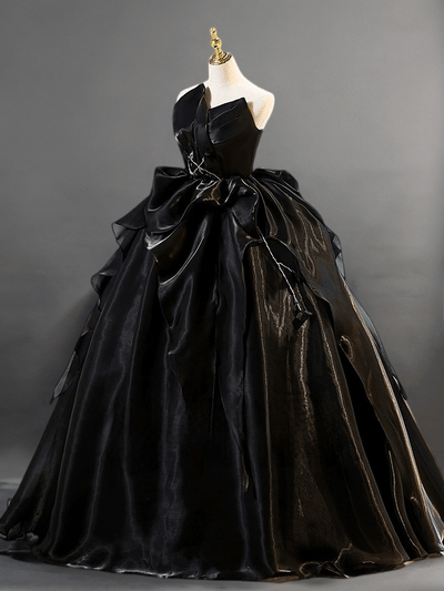 Gothic Black Wedding Dress - Black Strapless Ball Gown Prom Dress with Corset Plus Size - WonderlandByLilian