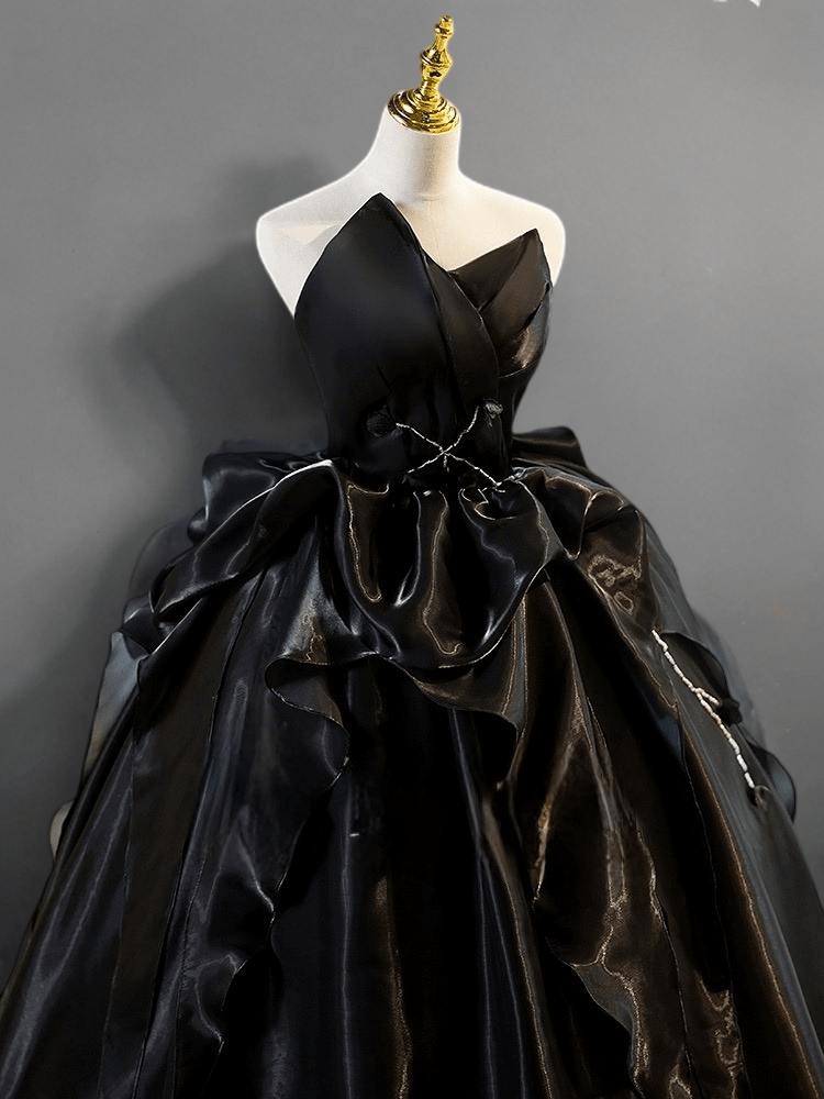 Gothic Black Wedding Dress - Black Strapless Ball Gown Prom Dress With Corset Plus Size Size 16W / Black / With Choker +Gloves Gothic Black Wedding Dress - Black Strapless Ball Gown Prom Dress With Corset Plus Size Size 16W / Black / With Choker +Gloves