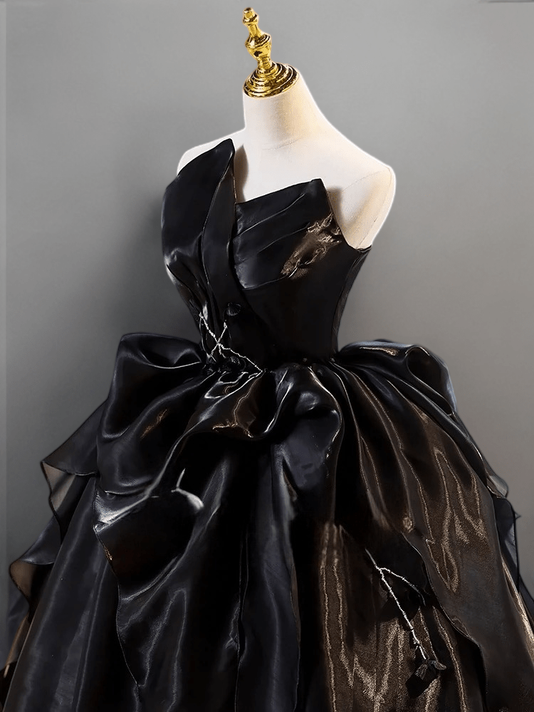 Gothic Black Wedding Dress - Black Strapless Ball Gown Prom Dress with Corset Plus Size - WonderlandByLilian