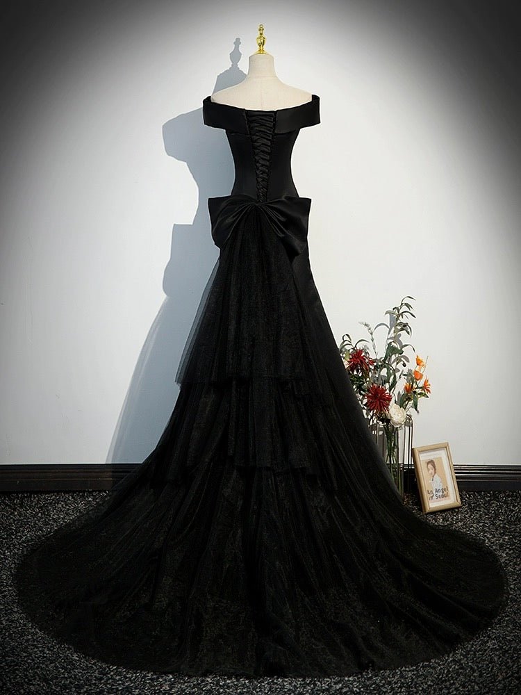Gothic Black Wedding Dress - Corset Tulle Dress - Off Shoulder Mermaid Wedding Gown Plus Size Custom made / Black / Dress+Gloves Gothic Black Wedding Dress - Corset Tulle Dress - Off Shoulder Mermaid Wedding Gown Plus Size Custom made / Black / Dress+Gloves
