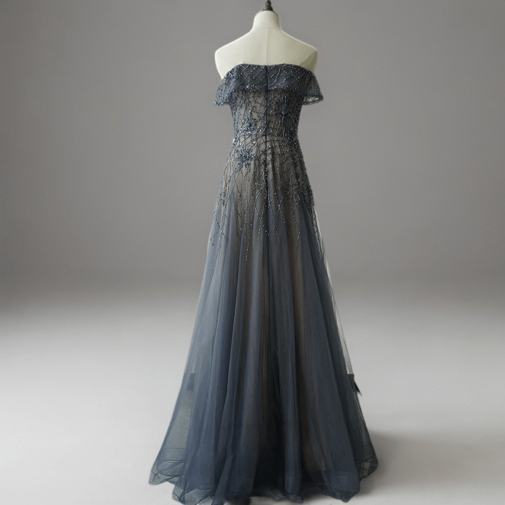 Gothic Charcoal Grey Off-Shoulder Tulle Evening Gown - Pretty Sequin Dress with Floral Details Plus Size Gothic Charcoal Grey Off-Shoulder Tulle Evening Gown - Pretty Sequin Dress with Floral Details Plus Size