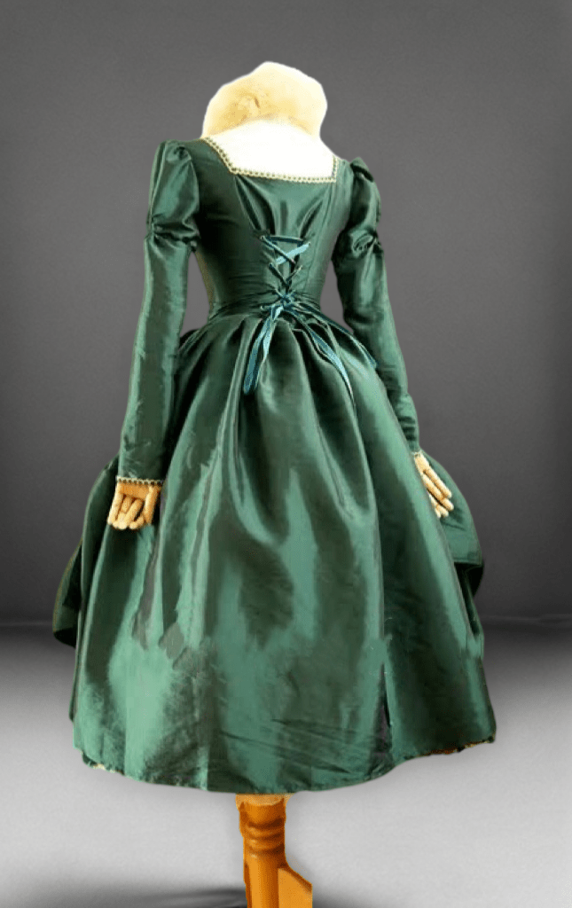 Gothic Dark Green Regency Era Queen Dress - Gold and Green Satin Jacquard Ball Gown with Corset - Plus Size - WonderlandByLilian